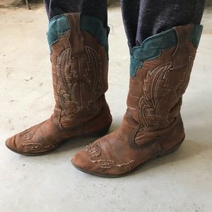 Brown & Teal Cowboy Boots